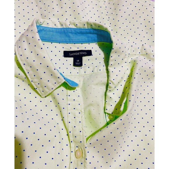 Lands' end button down shirt polka dots lemon green cottage core preppy women 14 - Picture 6 of 6